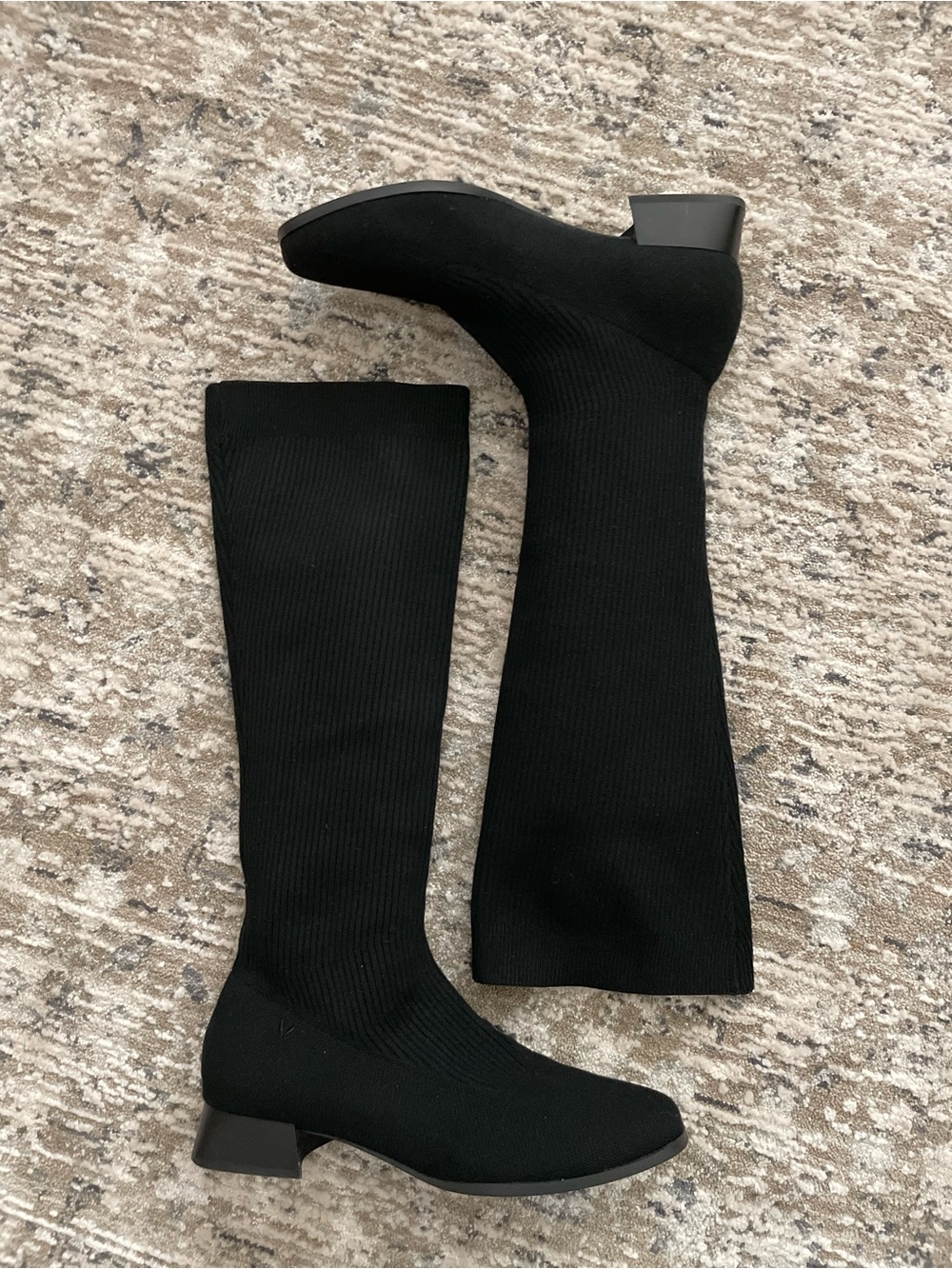 Vivaia Tara Knee High Tall Boots Black Wool Square Toe Size 9 Water Repellent